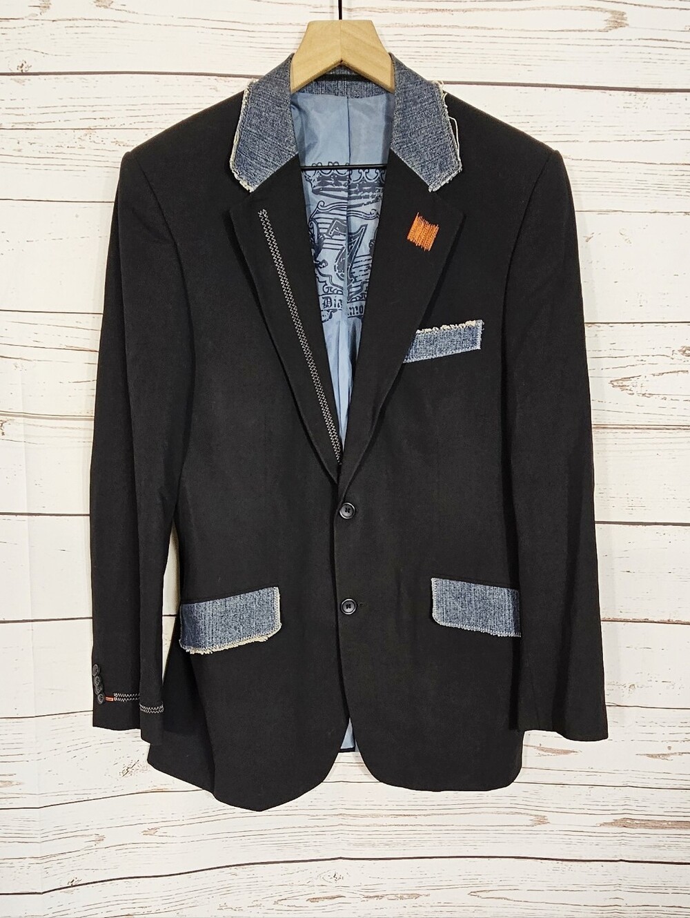 7 Diamonds | Richards Denim Patch Black Sport Coat Blazer